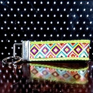 Handmade Aztec Print Key Fob with Split Key Ring